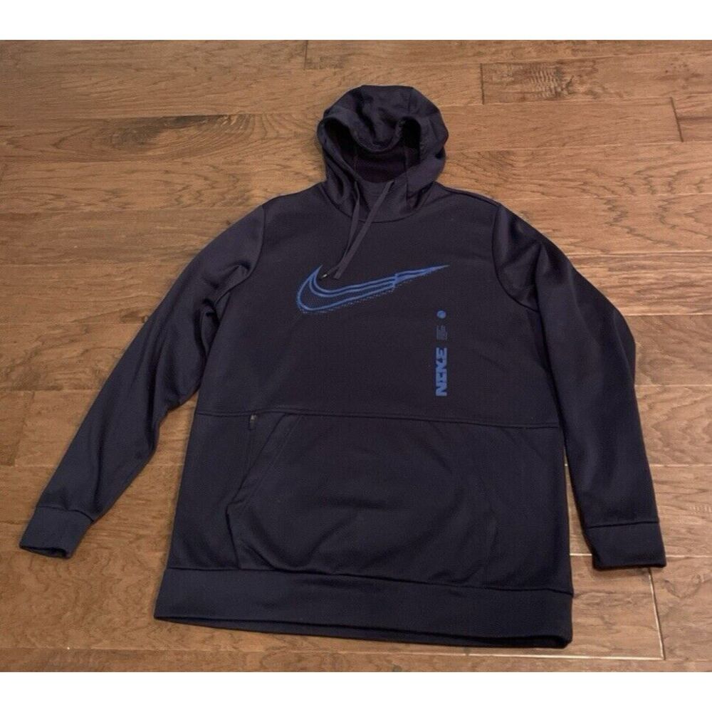 VINTAGE Nike Hoodie Men Large Blue Swoosh Logo 90s White Tag Pullover Size L